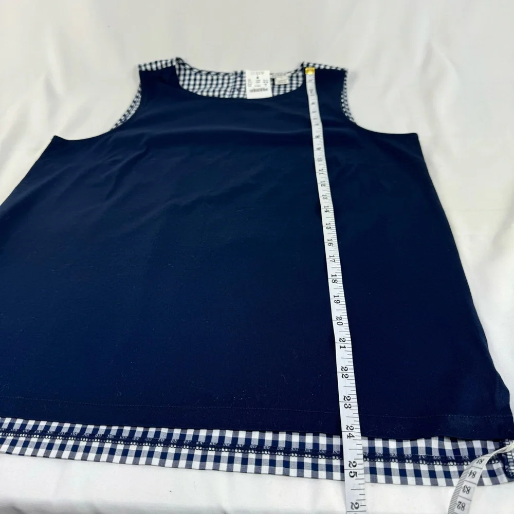 NEW J. Crew cotton contrast terry gingham navy blue shell tank top size small - Picture 9 of 10
